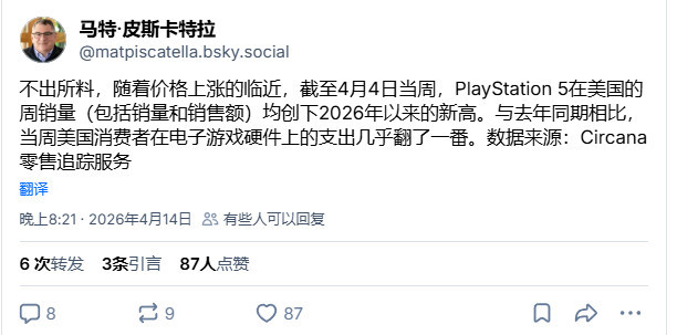 4月初美国PS5销量来到年度最高 在涨价前争相抢购