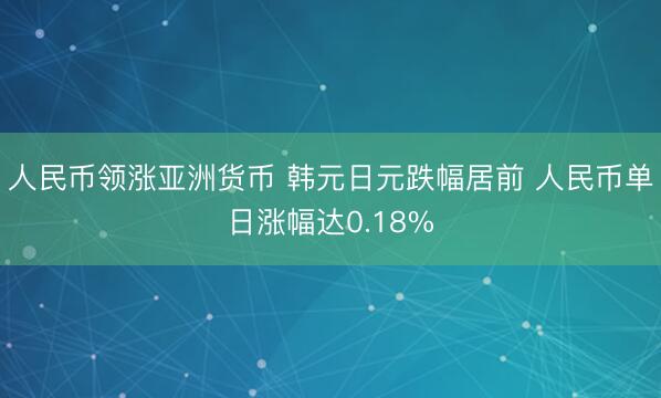 人民币领涨亚洲货币 韩元日元跌幅居前 人民币单日涨幅达0.18%