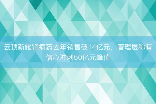 云顶新耀肾病药去年销售破14亿元，管理层称有信心冲刺50亿元峰值