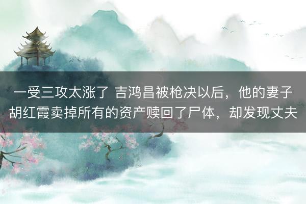 一受三攻太涨了 吉鸿昌被枪决以后，他的妻子胡红霞卖掉所有的资产赎回了尸体，却发现丈夫
