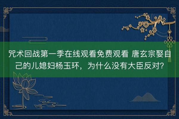 咒术回战第一季在线观看免费观看 唐玄宗娶自己的儿媳妇杨玉环，为什么没有大臣反对？
