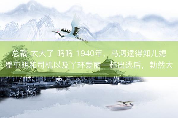 总裁 太大了 呜呜 1940年，马鸿逵得知儿媳瞿亚明和司机以及丫环爱丽一起出逃后，勃然大