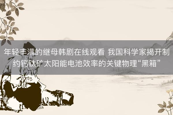 年轻丰满的继母韩剧在线观看 我国科学家揭开制约钙钛矿太阳能电池效率的关键物理“黑箱”