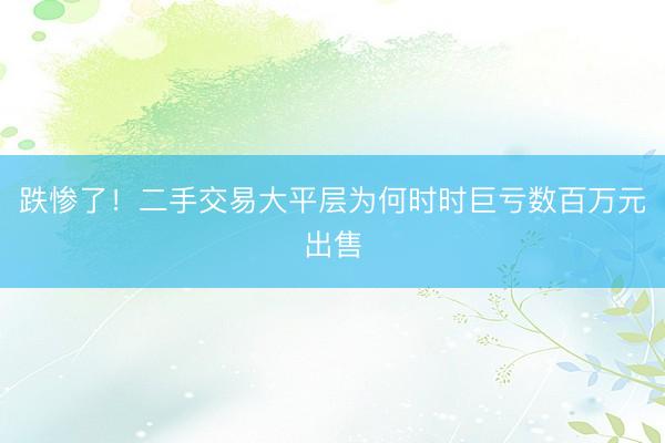 跌惨了！二手交易大平层为何时时巨亏数百万元出售