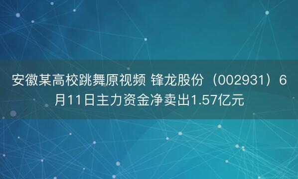 安徽某高校跳舞原视频 锋龙股份(002931)6月11日主力资金净卖出1.57亿元